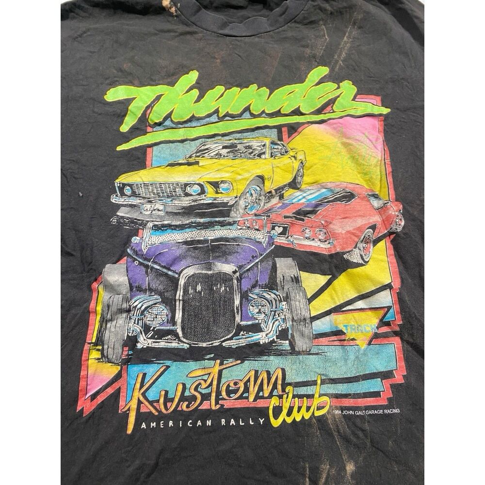 Vintage 1984 John Galt Thunder Racing Men's LARGE T Shirt Black Hot Rod Car - Picture 2 of 9